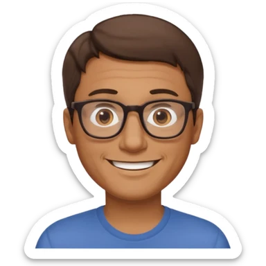 middle aged man, short brown hair, wearing glasses, friendly smile emoji sticker