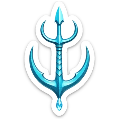 Cyan Poseidon's trident with glitter and water effects around it. sticker