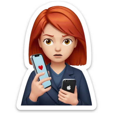 woman with red hair, annoyed expression, phone in hand sticker
