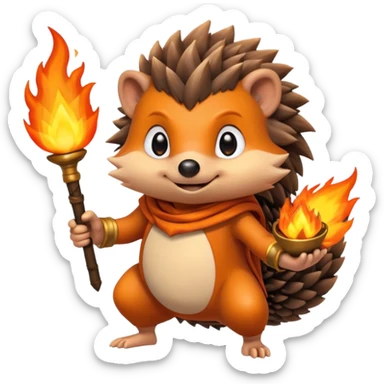 fire bender hedgehog fire in hand posing sticker