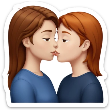 Girl with straight brown hair kissing ginger boy sticker