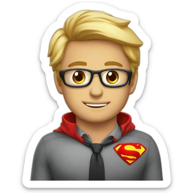 An employee of the real estate agency "Floors" with a red badge around his neck with the inscription etagi as a superhero sticker