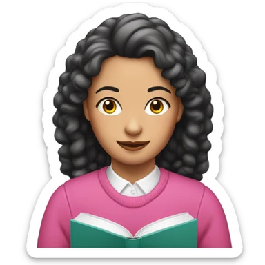 Schwarzhaarige Frau im pinken Pulli liest ein Buch  sticker