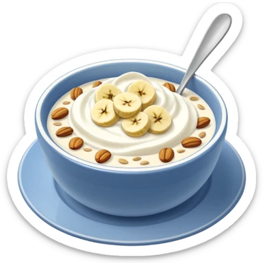 Crüsli-müsli, nøtter, blåbær, bananskiver, med Kefir-Biola-yoghurt i skål  sticker