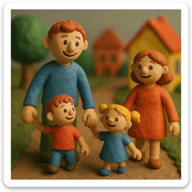 parents take their children home, happy family walking home together sticker