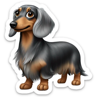 Long haired dapple dachshund, tan, gray & black. Full body  sticker