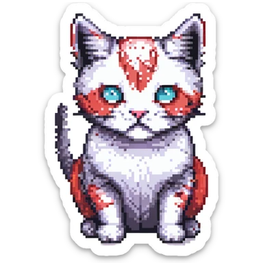 pixel art cat with black and red patches sticker