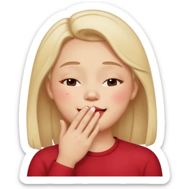 Hand over mouth with blushed cheeks more redness on cheek and smiling  sticker