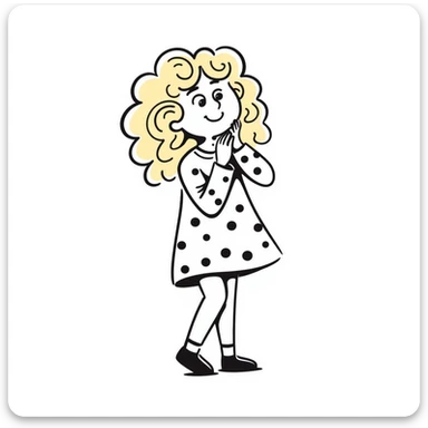 a girl with blonde curly hair, hand drawn doodle style sticker
