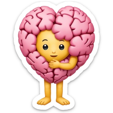 a yellow character hug a heart, the heart is pink and share similar pattern as brain sticker