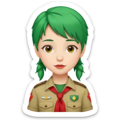 green haired scout girl with red uniform sticker