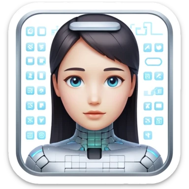  1girl, ai, artificial intelligence, face only, bodyless, no body, holographic face on the screen, holographic screen, pixelated face sticker