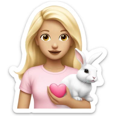 Blonde girl with a white bunny rabbit and pink love heart  sticker