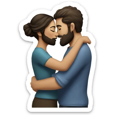 A couple in love, he with a beard and she are dark-haired white, they kiss against the background of mountains sticker