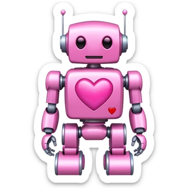 pink robot with pink heart sticker