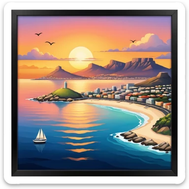 Cape Town with a sunset over the ocean sticker