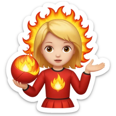Faça uma boneca jogando carimba, em que a bola que ela está segurando está em chamas sticker