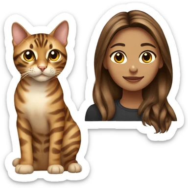 woman  long brown  hair with bengal cat sticker