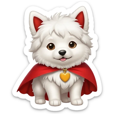 White dog wearing red cape sticker