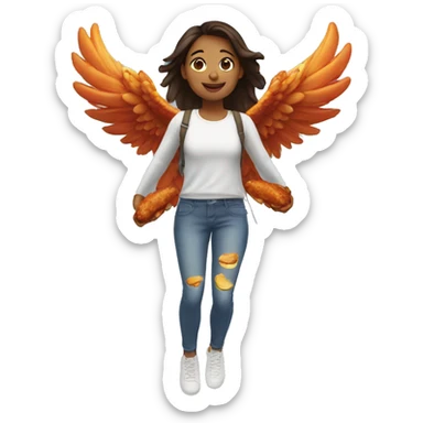 a girl flying with two bbq chicken wings on her back sticker