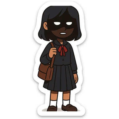 Girl in the shade, dark hair, dark school uniform, face in shadow, only outlines of eyes and mouth visible sticker