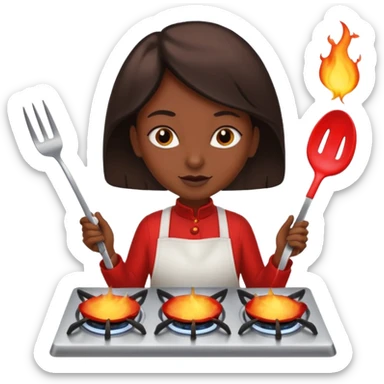 aquila calva sorvola fornello acceso a gas con forchetta rovente in mano sticker