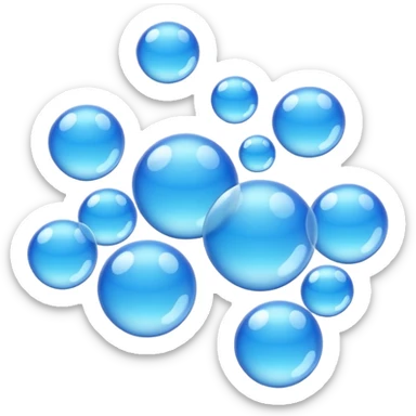 3D iPhone style emoji of free-floating bubbles, scattered randomly in the air, translucent and shiny, various sizes, not contained in any circle, isolated on white background, soft shadows, high detail, NO FACE sticker
