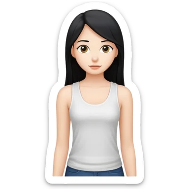 a pretty bratz fair girl with long straight black hair  with a white tank top sticker