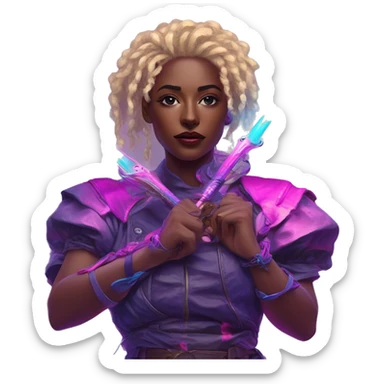 Synthwave rapier in SNES style, oil paint, epic eyes, intricate lips, exquisite pose, beautiful, desirable, logical, Midsommar  sticker