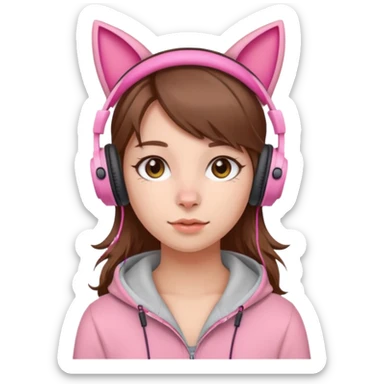 fille brune avec casque oreille de chat rose sticker