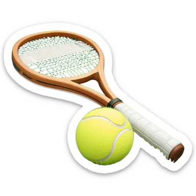A detailed tennis racket resting on lush green grass beside a bright yellow tennis ball. The scene captures the essence of classic lawn tennis, with a crisp and clean background emphasizing the elegance and tradition of the sport sticker