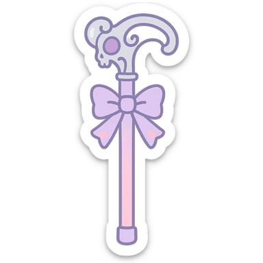 ornate cane in pastel goth style, pastel pink and lavender colors, silver handle, cute and dark aesthetic sticker