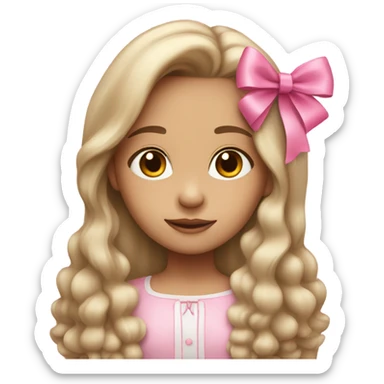 cute medium light skinned girl with long hair and a pink bow sticker