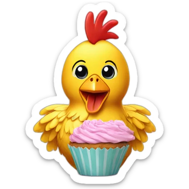 Chica is a yellow animatronic chicken with a bib and a cupcake sticker
