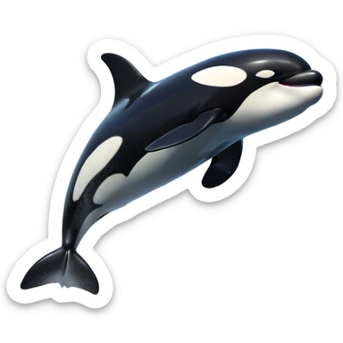 Meme-Worthy Breaching orca Portrait Emoji, Bursting powerfully out of the ocean with an impressive, high-energy leap, showcasing a sleek black-and-white body glistening with water droplets and dynamic, arched posture, Simplified yet exhilaratingly expressive features, highly detailed, glowing with a vibrant marine energy, high shine, bold and full of life, stylized with an air of untamed ocean spirit, soft glowing outline, capturing the essence of an orca mid-breach, radiating pure, unstoppable aquatic power! sticker