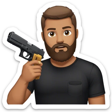 A man in black with a full beard holding a glock sticker