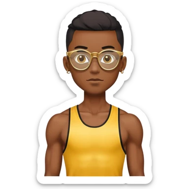 skinny black boy athlete in stringer with gold glasses sticker