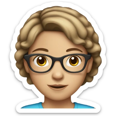 old white girl with short brown hair and glasses, blue eyes  sticker