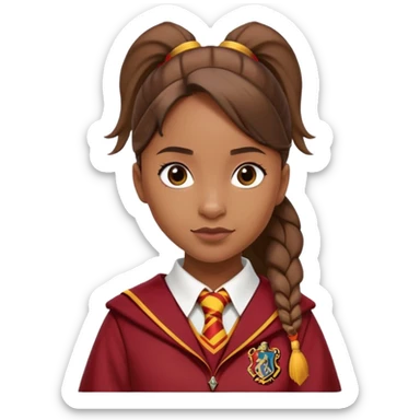 Angelina Johnson in harry potter, wear hogwarts gryfindor uniform, ponytail hair sticker