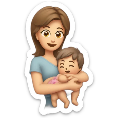 Madre con cara de desesperada mientras coge a su bebe que llora sticker