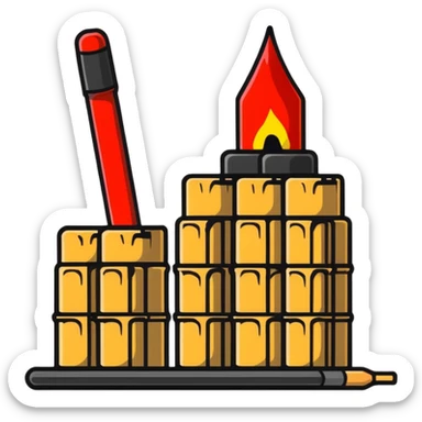 stack of dynamite sticks with fuse sticker