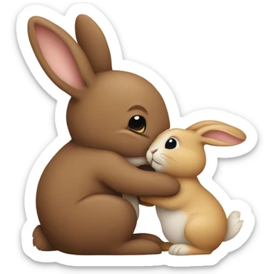 Brown bunny hugging beige bunny sticker