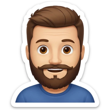 man, stubby hair, brown eyes, full beard, smiling sticker