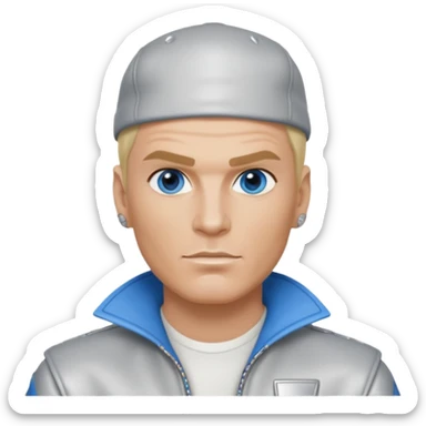 Vanilla Ice with blue eyes, blonde hair, silver outfit sticker