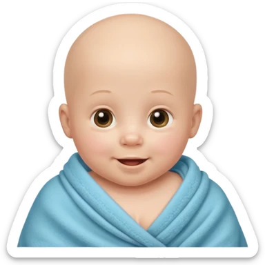 baby boy emoji, bald, wearing a pacifier and a soft blanket, sweet smile sticker
