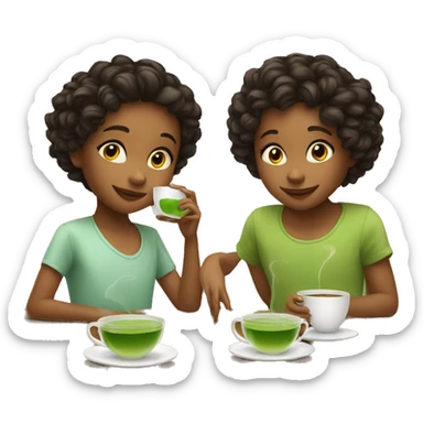 two beautiful children drinking green tea  sticker