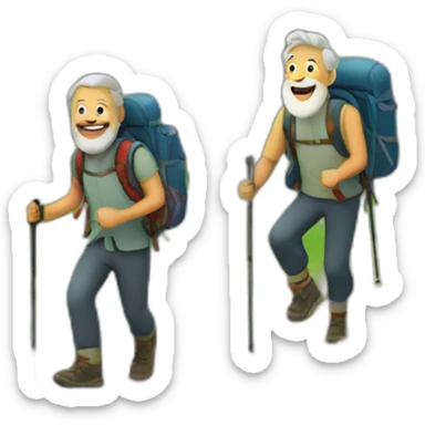 Older men and a younger men with a beard hiking up a mountain sticker