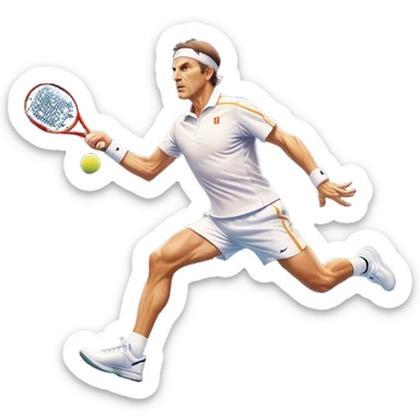 Cinematic Realistic portrait of Goran Ivanišević, depicted as an iconic tennis player in dynamic motion with detailed athletic gear and intense focus, illuminated by bold stadium lighting that accentuates his competitive spirit. sticker