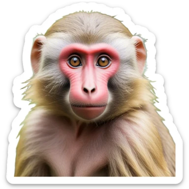 Cinematic Realistic Cute Baboon Portrait Emoji, Head tilted playfully and inquisitively, featuring a compact, sturdy build with a distinctly textured, expressive face characterized by bright, curious eyes and a subtly softened snout, rendered with realistic earthy detail and natural highlights, high shine, affectionate and spirited, styled with a touch of jungle whimsy, soft glowing outline, capturing the essence of a mischievous yet endearing baboon that appears ready to leap playfully out of the screen! sticker