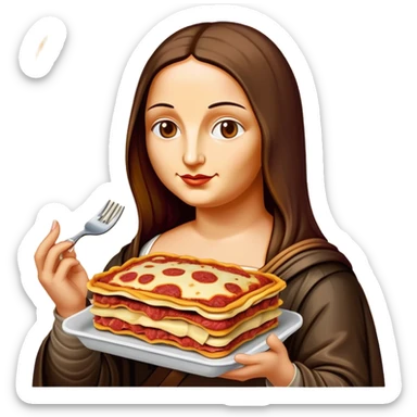pop art neon Monalisa holding Melted spam meat lasagna sticker